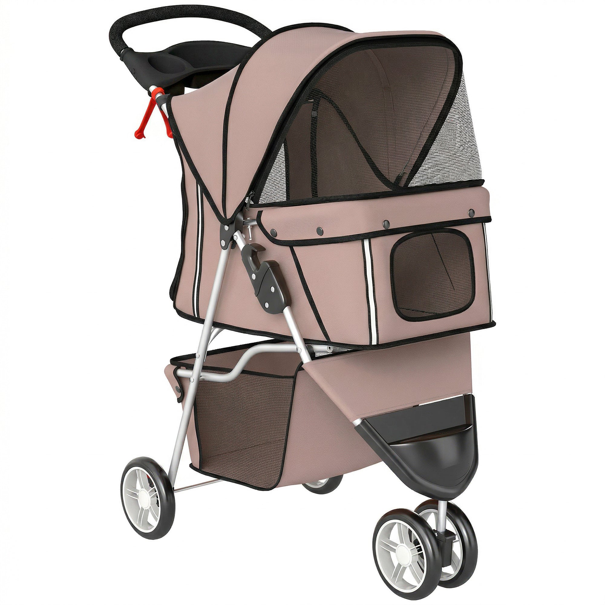 Foldable Pet Stroller for Small Dogs with Storage Basket, Mesh Windows & Cup Holder — 22 lb Capacity, 30.3 x 17.3 x 40.2 in, Brown