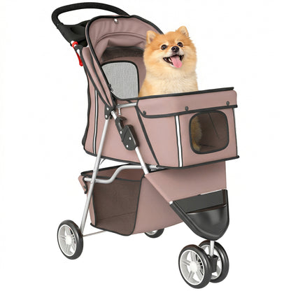 Foldable Pet Stroller for Small Dogs with Storage Basket, Mesh Windows & Cup Holder — 22 lb Capacity, 30.3 x 17.3 x 40.2 in, Brown