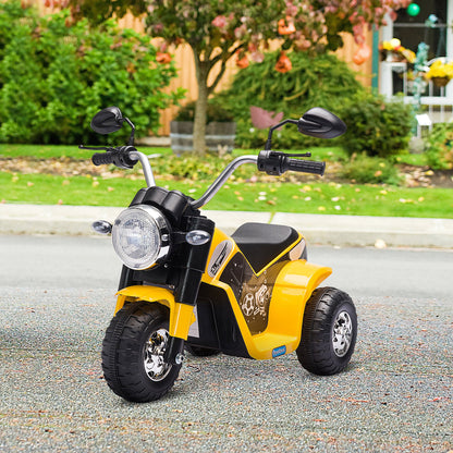 Children's Electric Motorcycle with 3 Wheels Electric Motorcycle for Kids 18-36 Months Battery Tricycle 6V with Headlight Horn 72x57x56 cm Yellow
