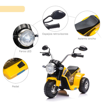 Children's Electric Motorcycle with 3 Wheels Electric Motorcycle for Kids 18-36 Months Battery Tricycle 6V with Headlight Horn 72x57x56 cm Yellow