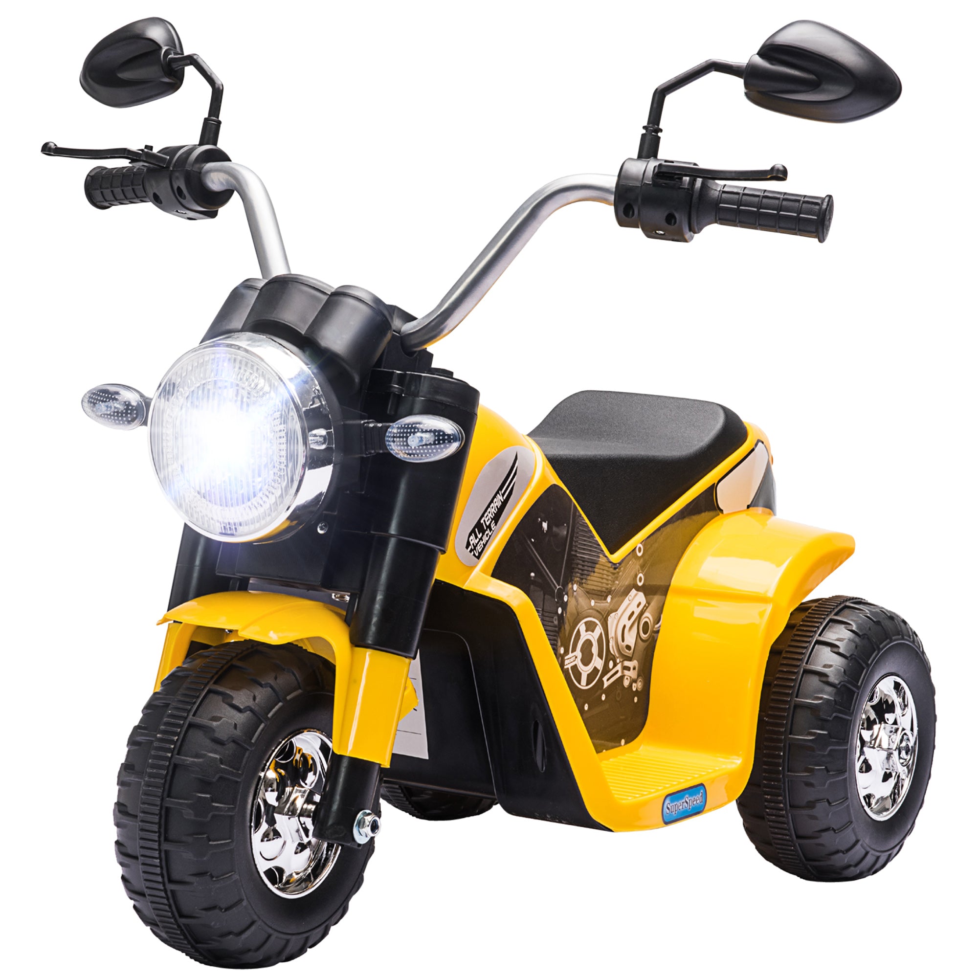 Children's Electric Motorcycle with 3 Wheels Electric Motorcycle for Kids 18-36 Months Battery Tricycle 6V with Headlight Horn 72x57x56 cm Yellow