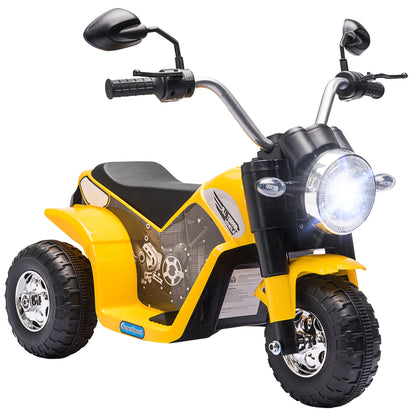 Children's Electric Motorcycle with 3 Wheels Electric Motorcycle for Kids 18-36 Months Battery Tricycle 6V with Headlight Horn 72x57x56 cm Yellow