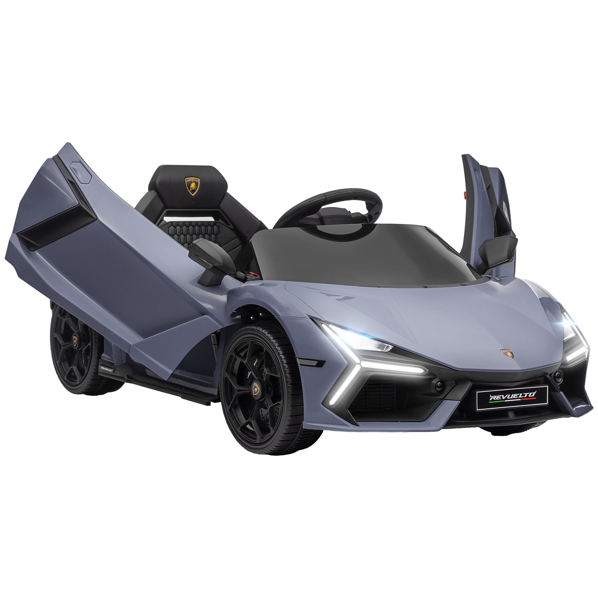 Children's Electric Car 12V Kids Car with 2.4G Remote Control, Electric Vehicle with LED Light, USB/MP3 Connection, Gullwing Doors, Sprung Wheels, 1.86-3.11 mph, for Children 3-5 Years, Gray