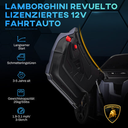 Children's Electric Car 12V Kids Car with 2.4G Remote Control, Electric Vehicle with LED Light, USB/MP3 Connection, Gullwing Doors, Sprung Wheels, 1.86-3.11 mph, for Children 3-5 Years, Gray