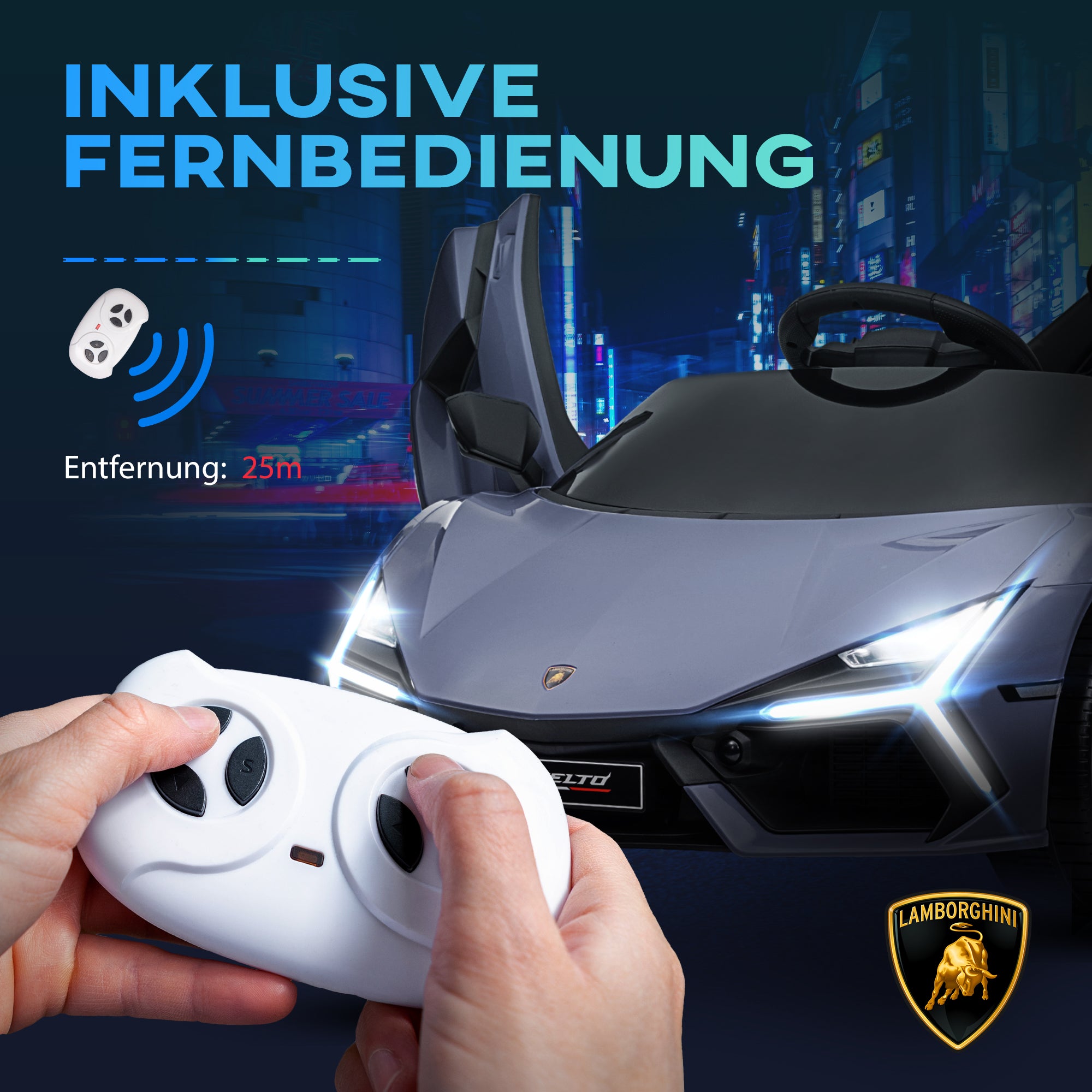 Children's Electric Car 12V Kids Car with 2.4G Remote Control, Electric Vehicle with LED Light, USB/MP3 Connection, Gullwing Doors, Sprung Wheels, 1.86-3.11 mph, for Children 3-5 Years, Gray