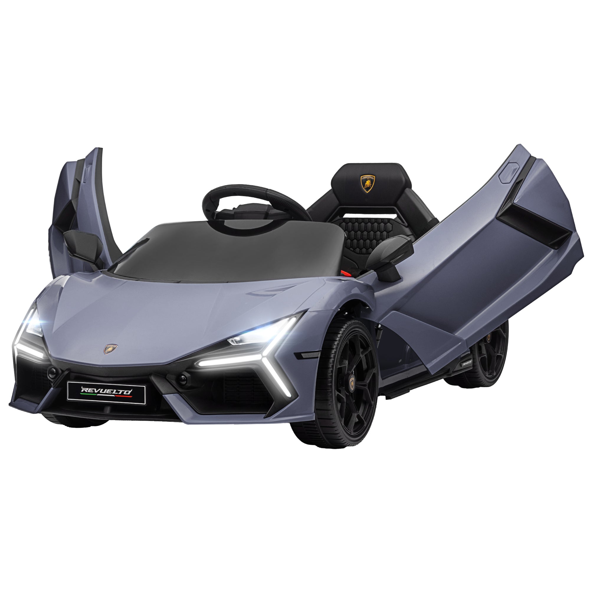 Children's Electric Car 12V Kids Car with 2.4G Remote Control, Electric Vehicle with LED Light, USB/MP3 Connection, Gullwing Doors, Sprung Wheels, 1.86-3.11 mph, for Children 3-5 Years, Gray