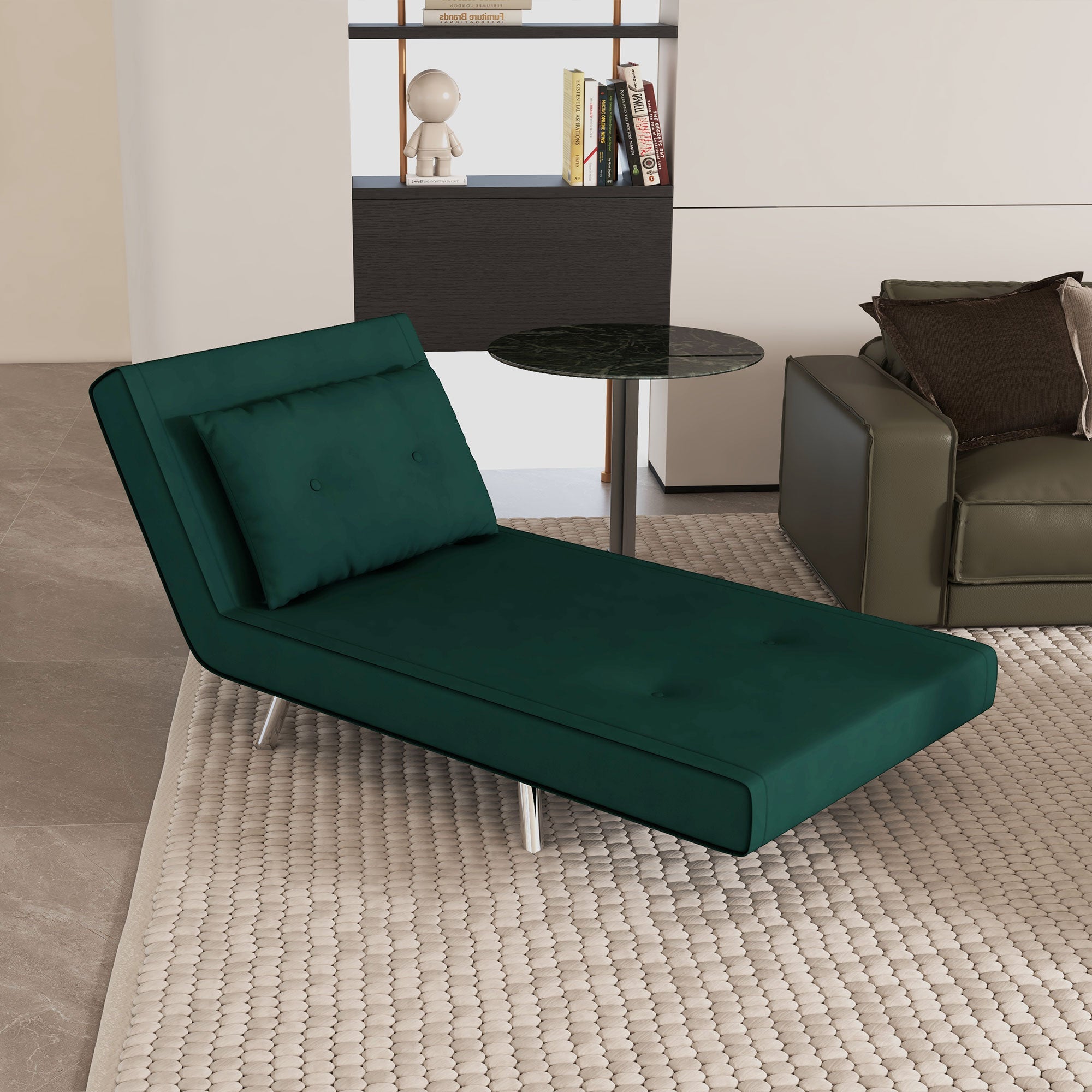 Sleeper Chair, Single Sofa with Bed Function, Folding Chair, Guest Bed with Pillow, Upholstered Sofa in Velvet Look for Bedroom, Living Room, 77 x 88 x 83 cm, Dark Green