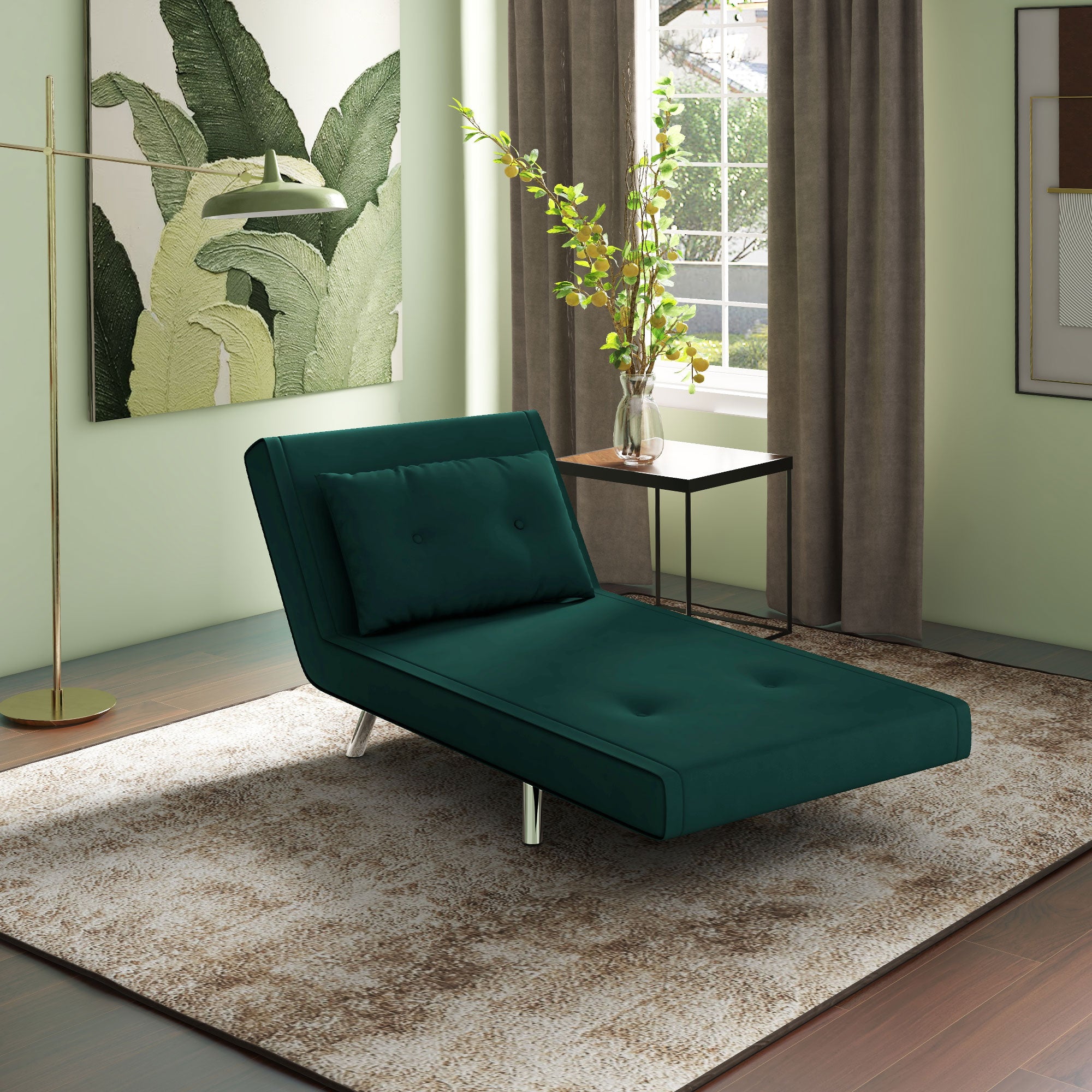 Sleeper Chair, Single Sofa with Bed Function, Folding Chair, Guest Bed with Pillow, Upholstered Sofa in Velvet Look for Bedroom, Living Room, 77 x 88 x 83 cm, Dark Green