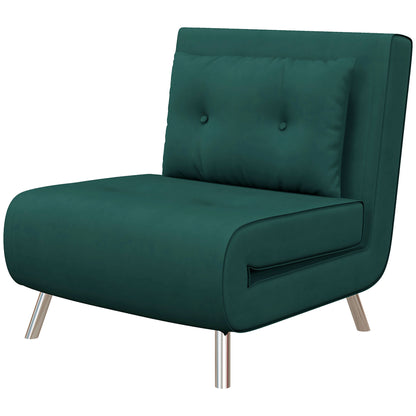 Sleeper Chair, Single Sofa with Bed Function, Folding Chair, Guest Bed with Pillow, Upholstered Sofa in Velvet Look for Bedroom, Living Room, 77 x 88 x 83 cm, Dark Green