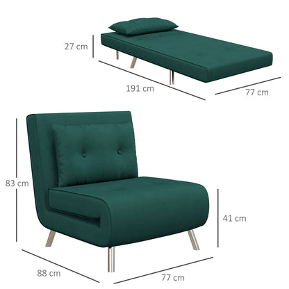 Sleeper Chair, Single Sofa with Bed Function, Folding Chair, Guest Bed with Pillow, Upholstered Sofa in Velvet Look for Bedroom, Living Room, 77 x 88 x 83 cm, Dark Green