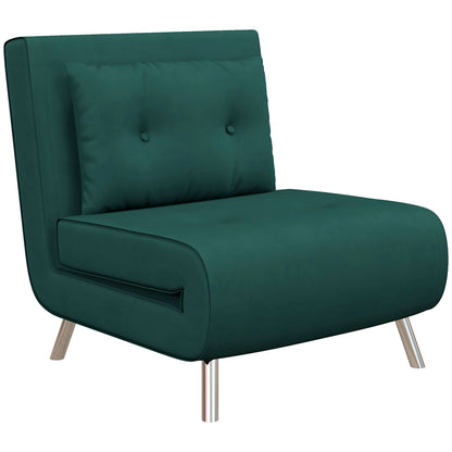 Sleeper Chair, Single Sofa with Bed Function, Folding Chair, Guest Bed with Pillow, Upholstered Sofa in Velvet Look for Bedroom, Living Room, 77 x 88 x 83 cm, Dark Green