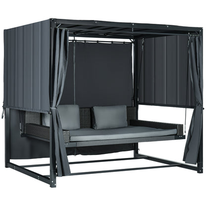 Hollywood Swing with Pergola, Garden Swing incl. Cushions, Weather-Resistant Daybed, for Garden, Balcony, 235 x 180 x 210 cm, Dark Gray