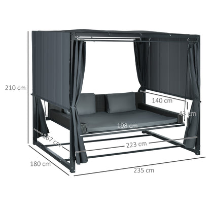 Hollywood Swing with Pergola, Garden Swing incl. Cushions, Weather-Resistant Daybed, for Garden, Balcony, 235 x 180 x 210 cm, Dark Gray