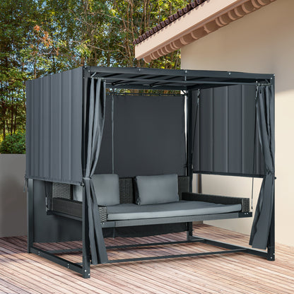 Hollywood Swing with Pergola, Garden Swing incl. Cushions, Weather-Resistant Daybed, for Garden, Balcony, 235 x 180 x 210 cm, Dark Gray
