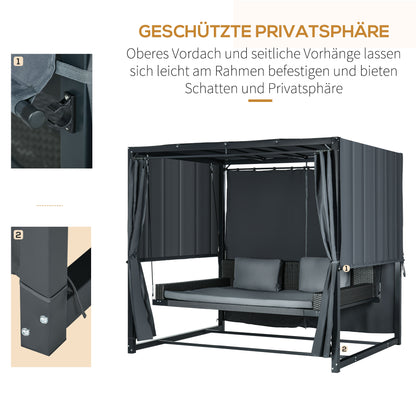 Hollywood Swing with Pergola, Garden Swing incl. Cushions, Weather-Resistant Daybed, for Garden, Balcony, 235 x 180 x 210 cm, Dark Gray