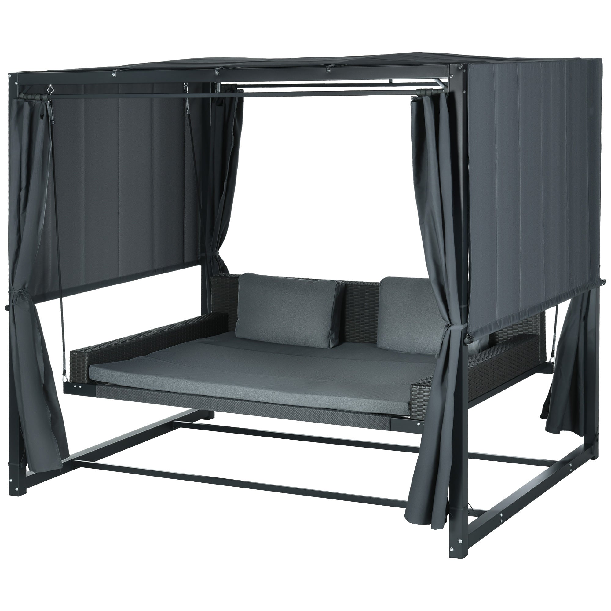 Hollywood Swing with Pergola, Garden Swing incl. Cushions, Weather-Resistant Daybed, for Garden, Balcony, 235 x 180 x 210 cm, Dark Gray
