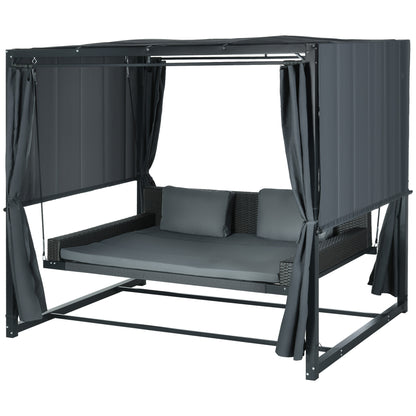 Hollywood Swing with Pergola, Garden Swing incl. Cushions, Weather-Resistant Daybed, for Garden, Balcony, 235 x 180 x 210 cm, Dark Gray