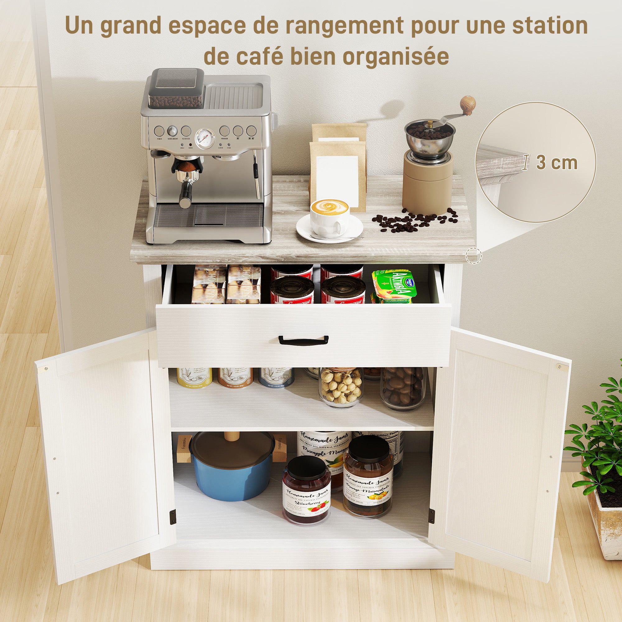 Modern Style Living Room Buffet Storage Cabinet with 2 Doors, Drawer, and Adjustable Shelf - Dining and Living Room Buffet, 75.2 x 40 x 91.5 cm, White