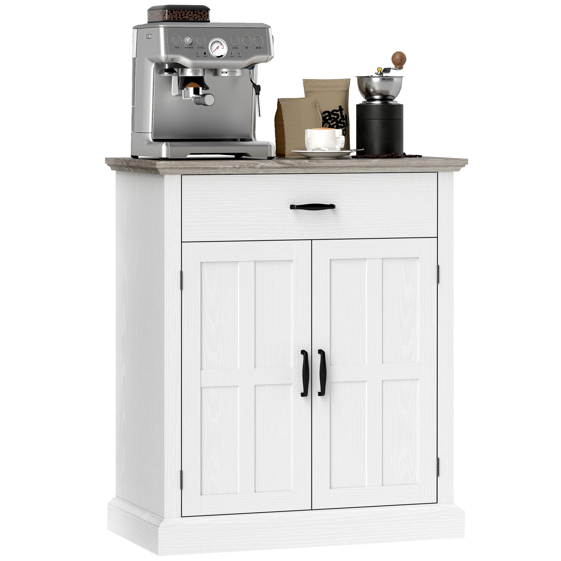 Modern Style Living Room Buffet Storage Cabinet with 2 Doors, Drawer, and Adjustable Shelf - Dining and Living Room Buffet, 75.2 x 40 x 91.5 cm, White