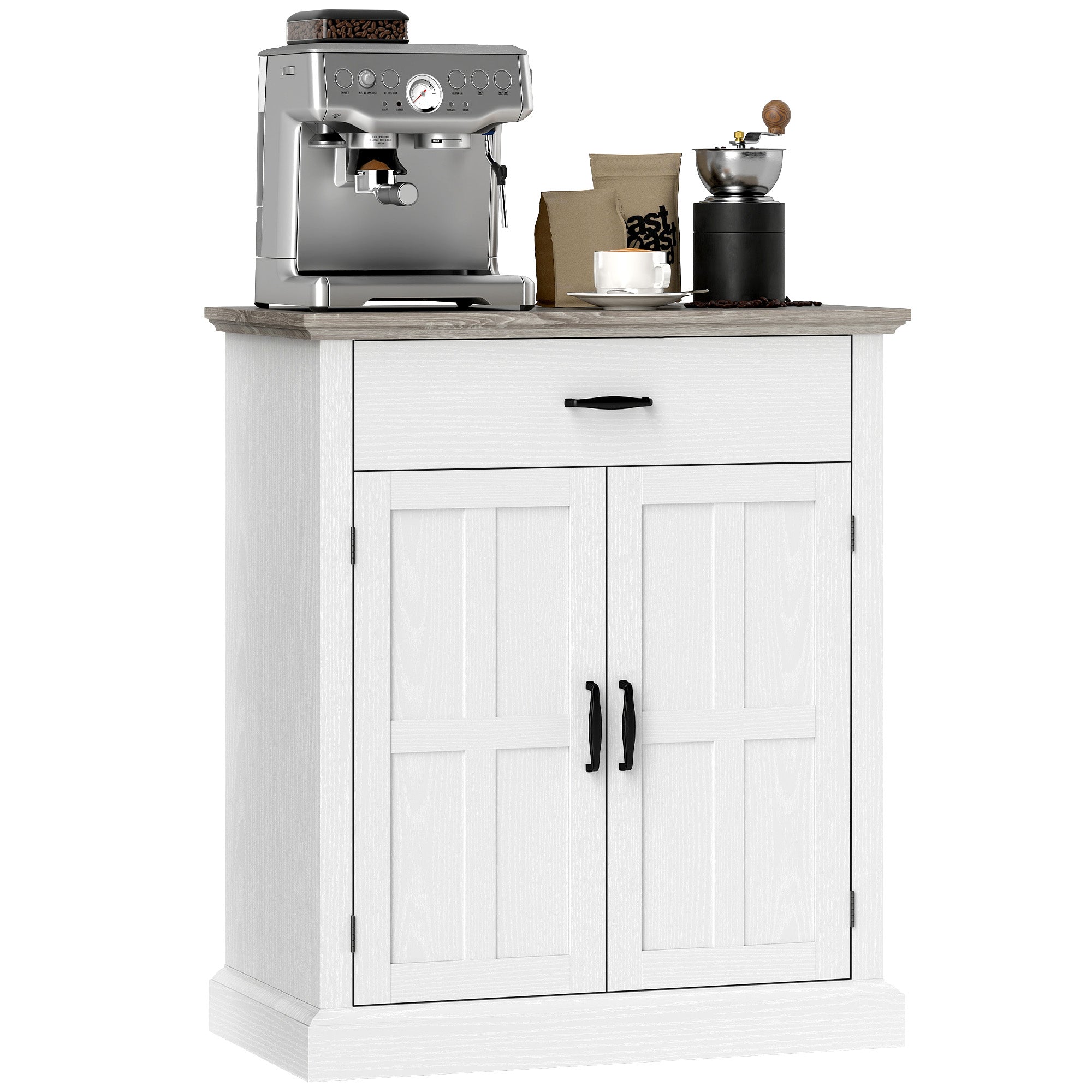 Modern Style Living Room Buffet Storage Cabinet with 2 Doors, Drawer, and Adjustable Shelf - Dining and Living Room Buffet, 75.2 x 40 x 91.5 cm, White