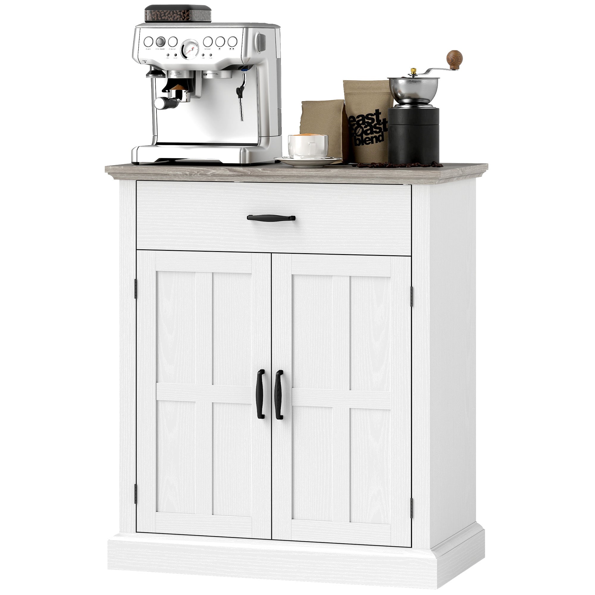 Modern Style Living Room Buffet Storage Cabinet with 2 Doors, Drawer, and Adjustable Shelf - Dining and Living Room Buffet, 75.2 x 40 x 91.5 cm, White