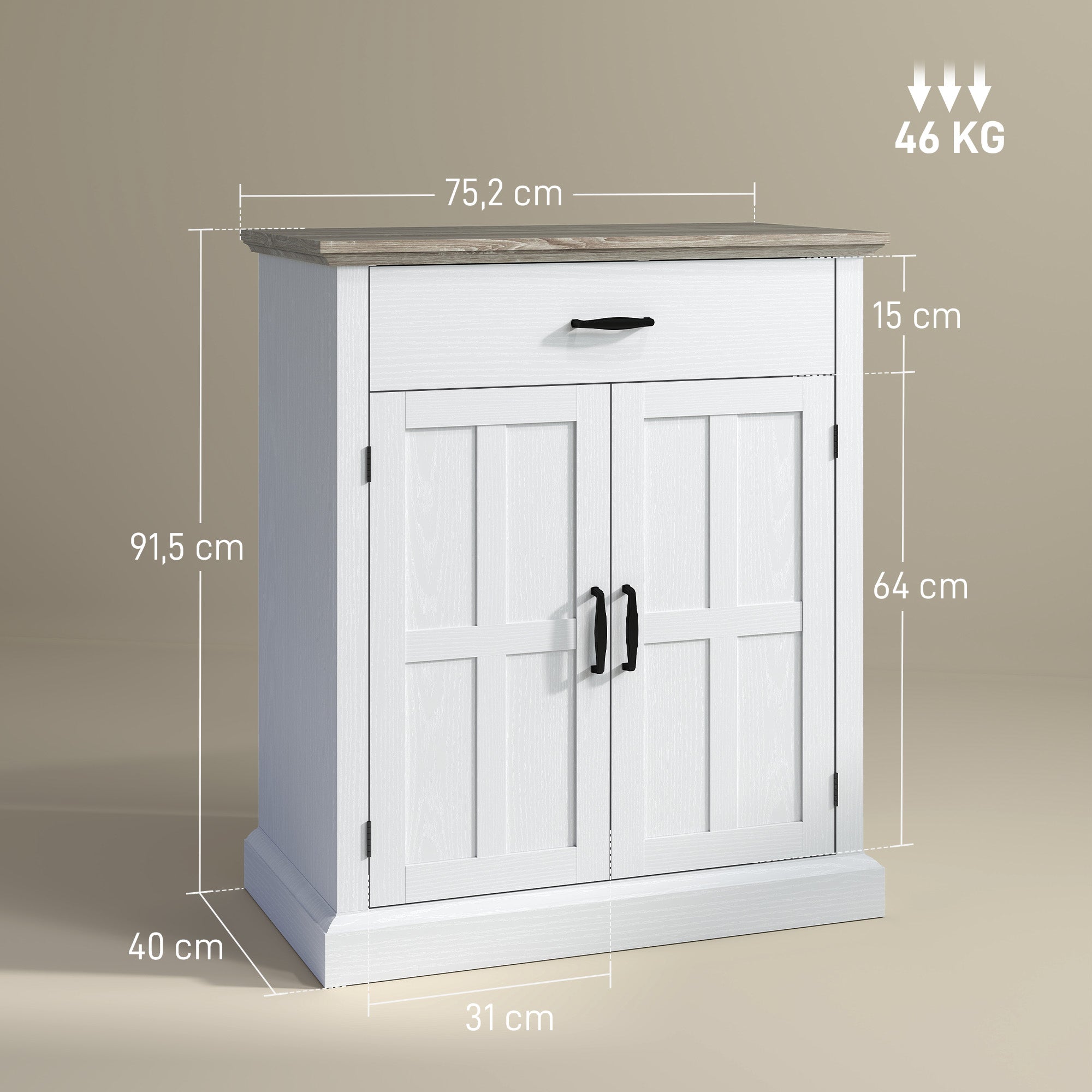 Modern Style Living Room Buffet Storage Cabinet with 2 Doors, Drawer, and Adjustable Shelf - Dining and Living Room Buffet, 75.2 x 40 x 91.5 cm, White