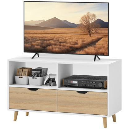 TV Cabinet Lowboard with 2 Shelves, Drawer, 99 cm long TV Stand for Television, TV Unit for Living Room, White, 99 x 39 x 58.3 cm