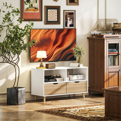 TV Cabinet Lowboard with 2 Shelves, Drawer, 99 cm long TV Stand for Television, TV Unit for Living Room, White, 99 x 39 x 58.3 cm