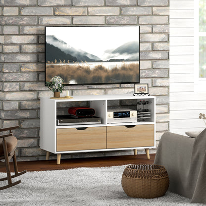 TV Cabinet Lowboard with 2 Shelves, Drawer, 99 cm long TV Stand for Television, TV Unit for Living Room, White, 99 x 39 x 58.3 cm