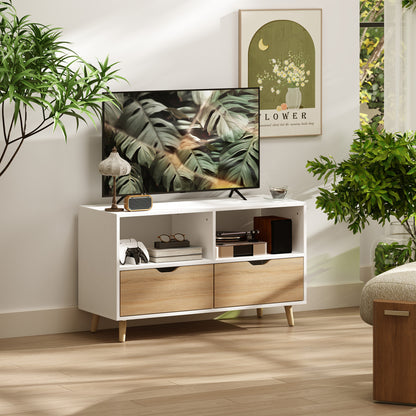 TV Cabinet Lowboard with 2 Shelves, Drawer, 99 cm long TV Stand for Television, TV Unit for Living Room, White, 99 x 39 x 58.3 cm