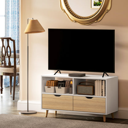 TV Cabinet Lowboard with 2 Shelves, Drawer, 99 cm long TV Stand for Television, TV Unit for Living Room, White, 99 x 39 x 58.3 cm