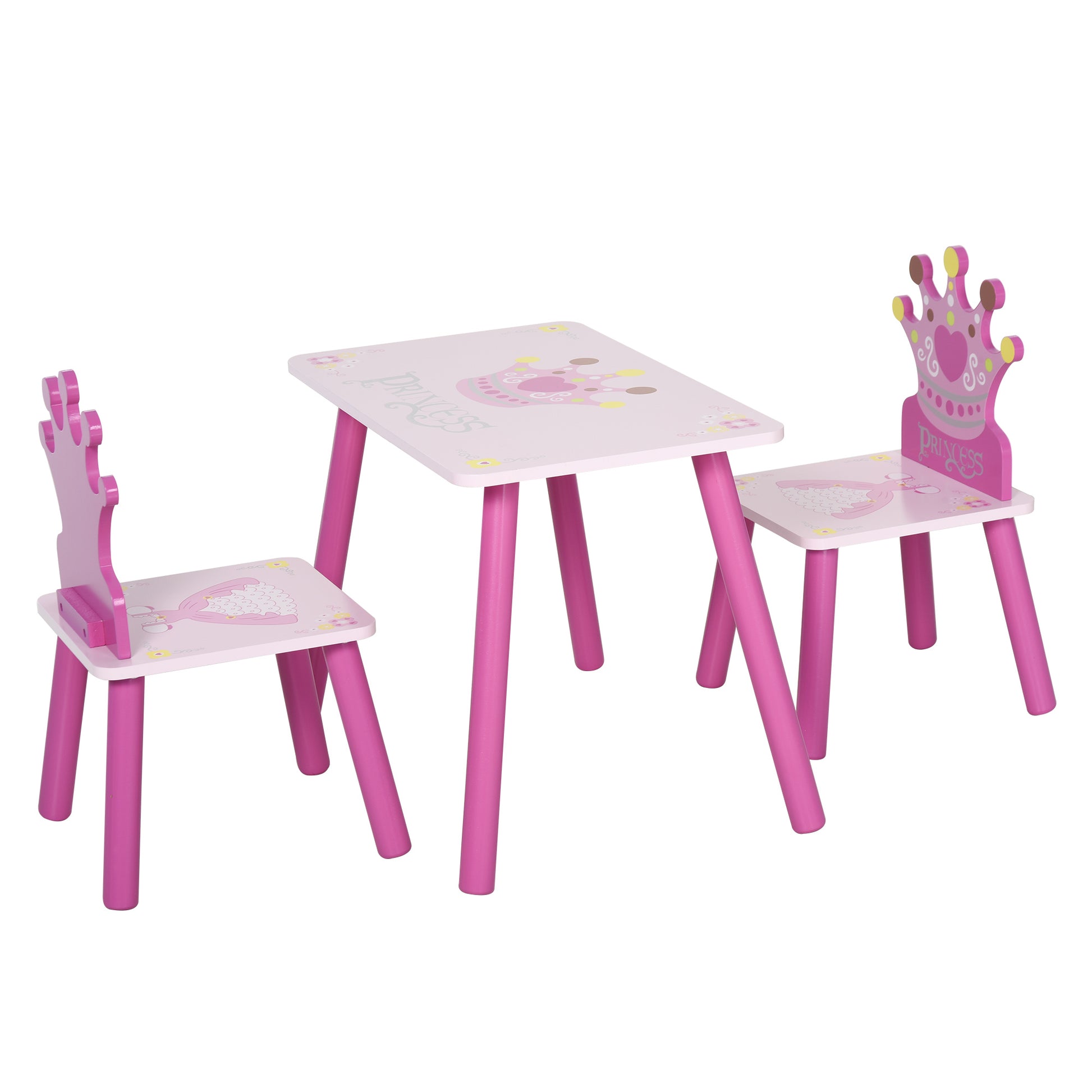 Children's Wooden Table and 2 Chairs Set Table 55x34x42 cm Chairs 28x26x50 cm for 2-4 Years Bedroom Pink