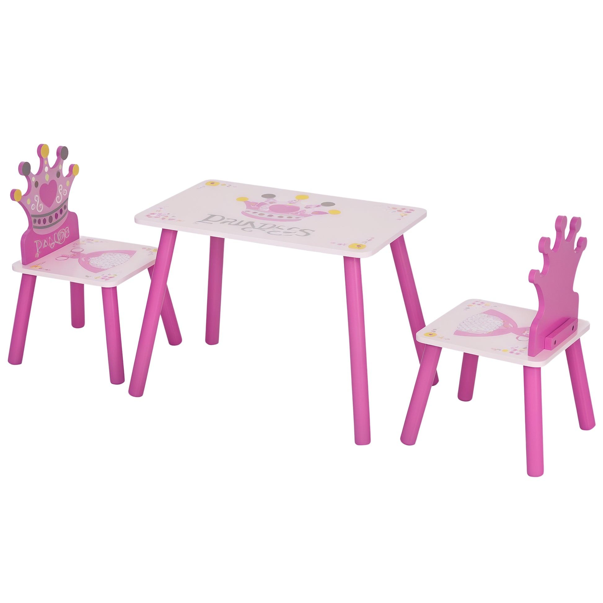 Children's Wooden Table and 2 Chairs Set Table 55x34x42 cm Chairs 28x26x50 cm for 2-4 Years Bedroom Pink