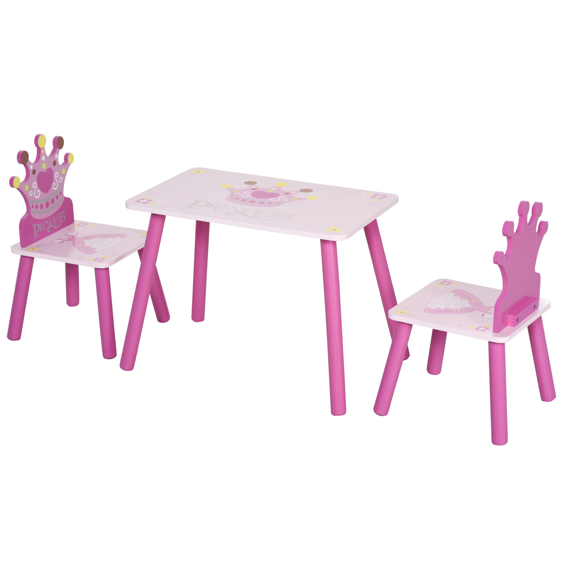Children's Wooden Table and 2 Chairs Set Table 55x34x42 cm Chairs 28x26x50 cm for 2-4 Years Bedroom Pink