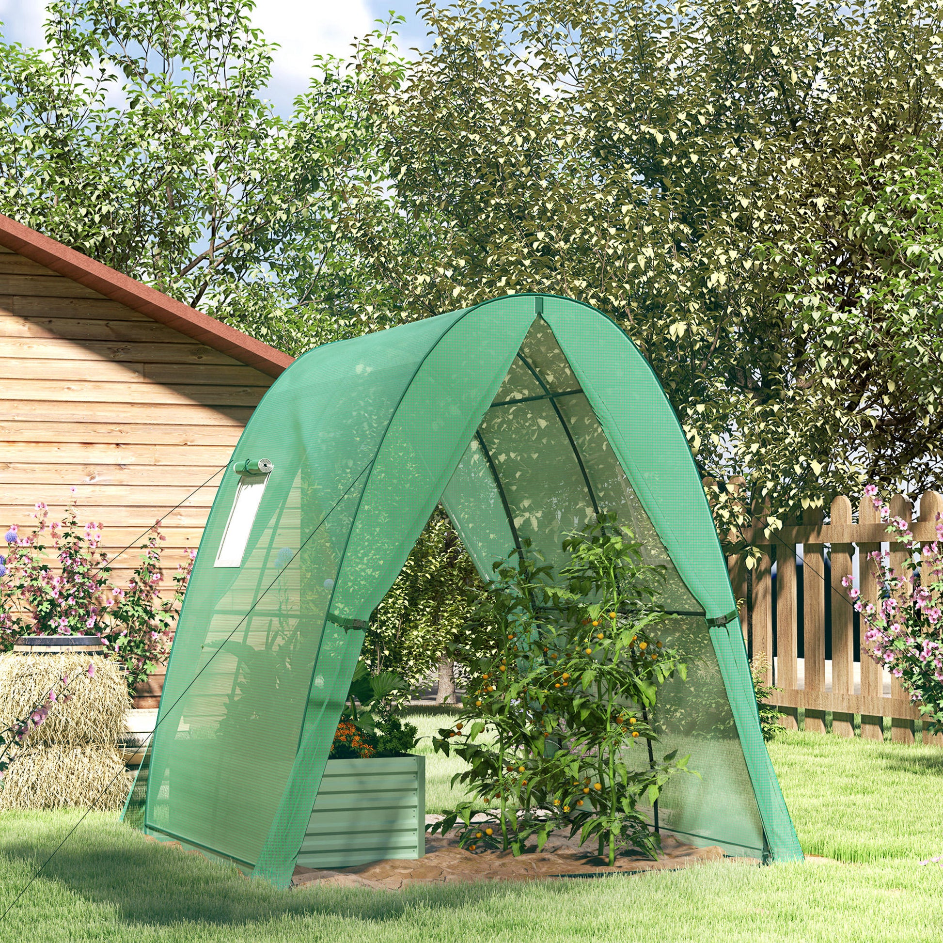 Greenhouse with Roll-Up Door, 2 Windows, Winterproof Steel Frame Greenhouse for Balcony, Garden, Tomato House 180 x 180 x 200 cm, Tomato Greenhouse for Tomatoes, Vegetables, Flowers, Green