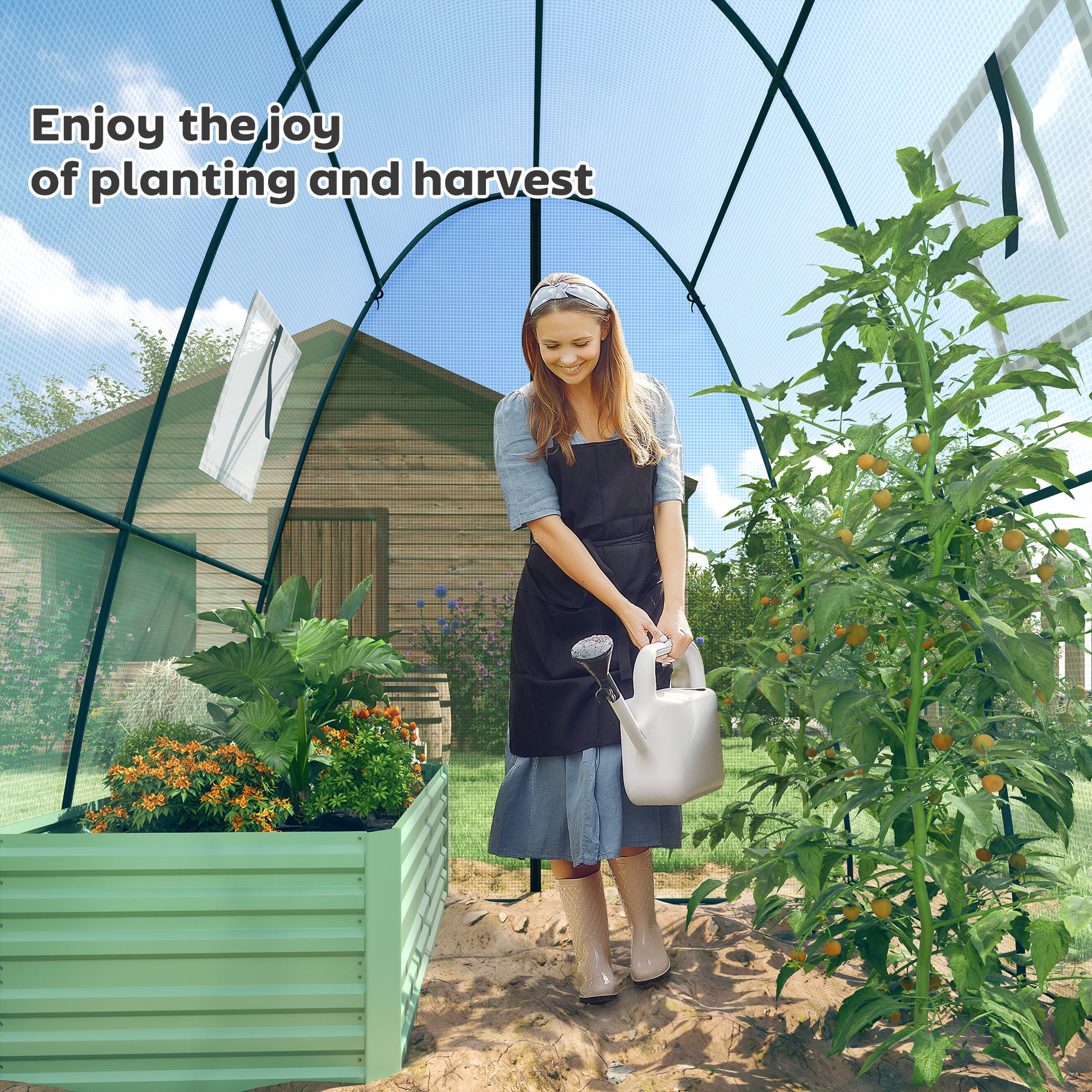 Greenhouse with Roll-Up Door, 2 Windows, Winterproof Steel Frame Greenhouse for Balcony, Garden, Tomato House 180 x 180 x 200 cm, Tomato Greenhouse for Tomatoes, Vegetables, Flowers, Green