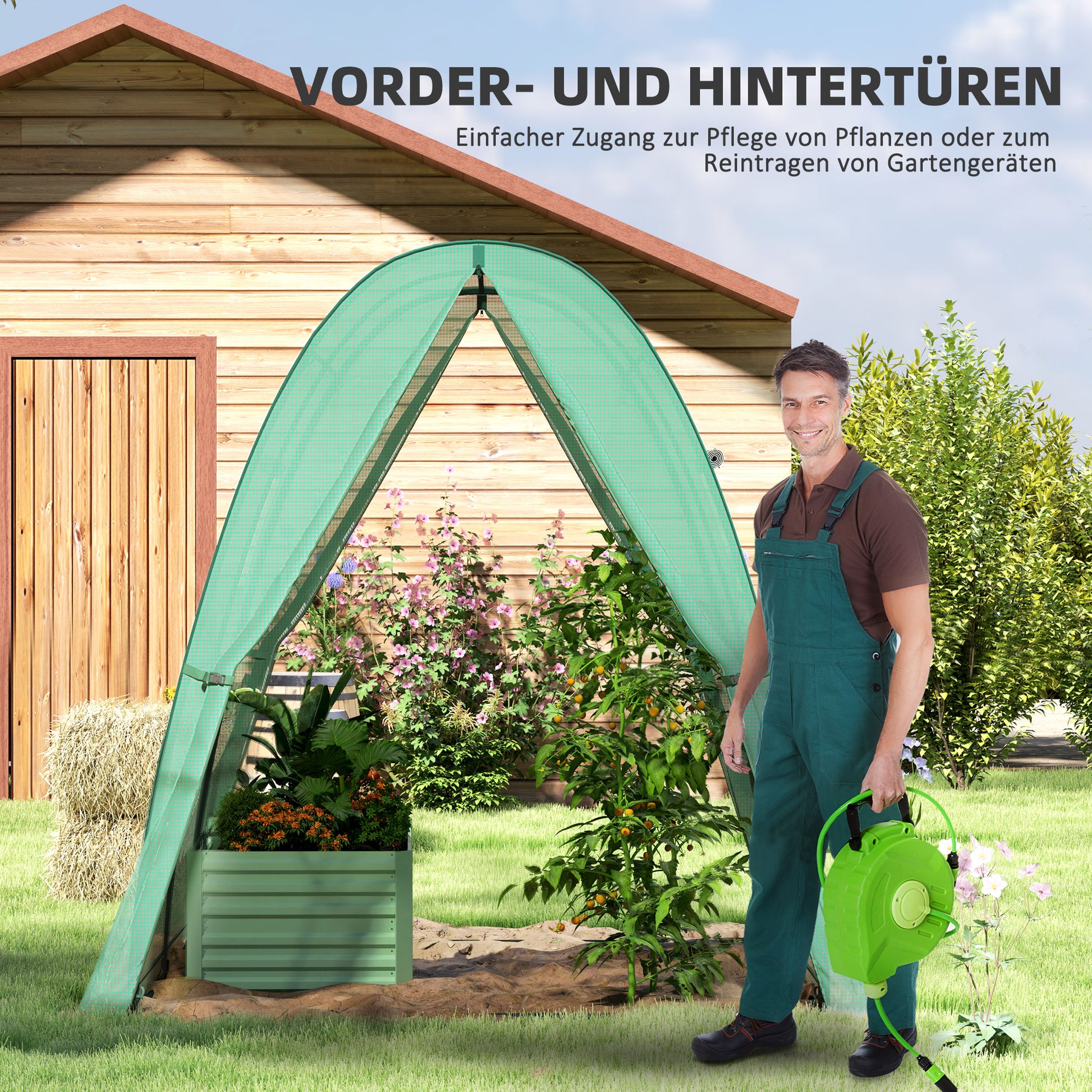 Greenhouse with Roll-Up Door, 2 Windows, Winterproof Steel Frame Greenhouse for Balcony, Garden, Tomato House 180 x 180 x 200 cm, Tomato Greenhouse for Tomatoes, Vegetables, Flowers, Green