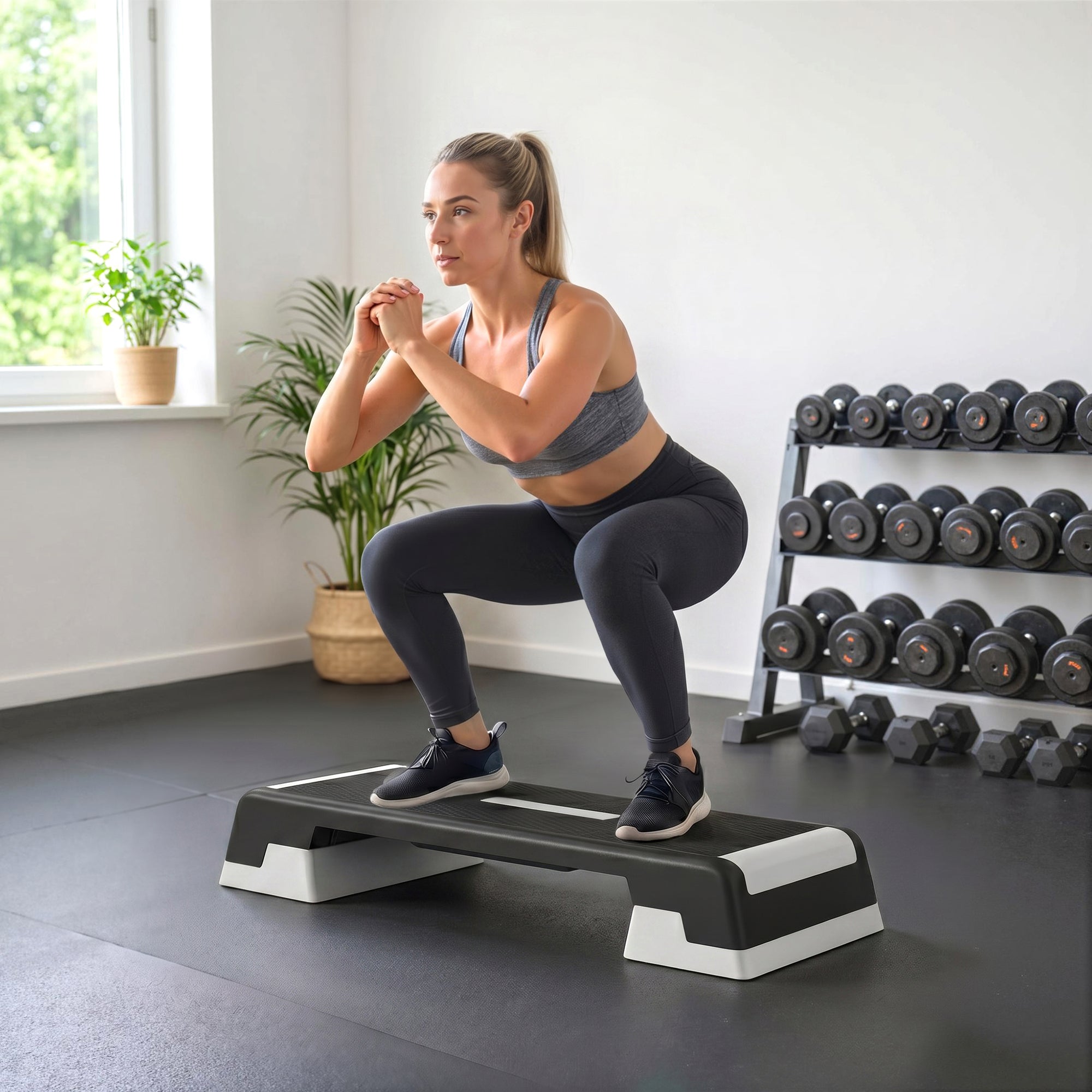 SPORTNOW Aerobic Stepper – Adjustable 3 Heights (15/20/25 cm | 6/8/10 in), Non-Slip, Heavy-Duty 250 kg (551 lb) Capacity – Compact Black Fitness Step for Home Gym