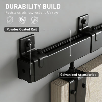 72 in Sliding Door Hardware Kit, Carbon Steel Track with UV Protection for Single Doors, Black