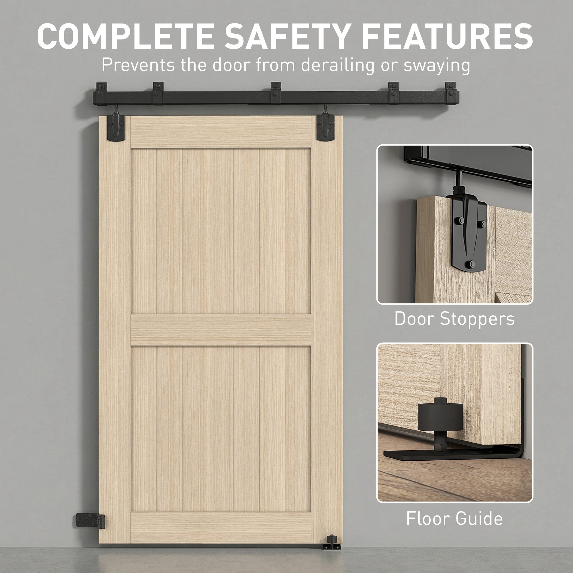 72 in Sliding Door Hardware Kit, Carbon Steel Track with UV Protection for Single Doors, Black