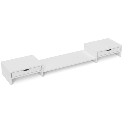 Monitor Riser Adjustable Angle and Length Monitor Stand with 2 Drawers Desktop Monitor Stand for Laptop Computer PC 60-116x22x12 cm White