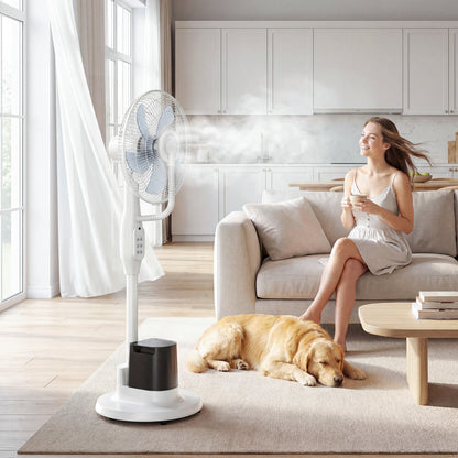 90W Silent Misting Pedestal Fan, 50.4 in Stand, 70° Oscillation, 3 Speeds & 3 Modes, 3.5L Tank, Remote, 8-Hour Timer, for Home & Office, White
