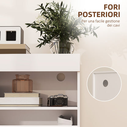 Low Kitchen Sideboard with Soft-Close Doors, 2 Cabinets, Open Shelf, 2 Cable Holes, Adjustable Shelf, Anti-Tip System, White