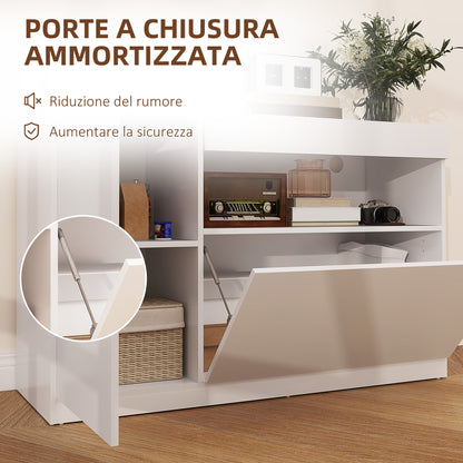Low Kitchen Sideboard with Soft-Close Doors, 2 Cabinets, Open Shelf, 2 Cable Holes, Adjustable Shelf, Anti-Tip System, White
