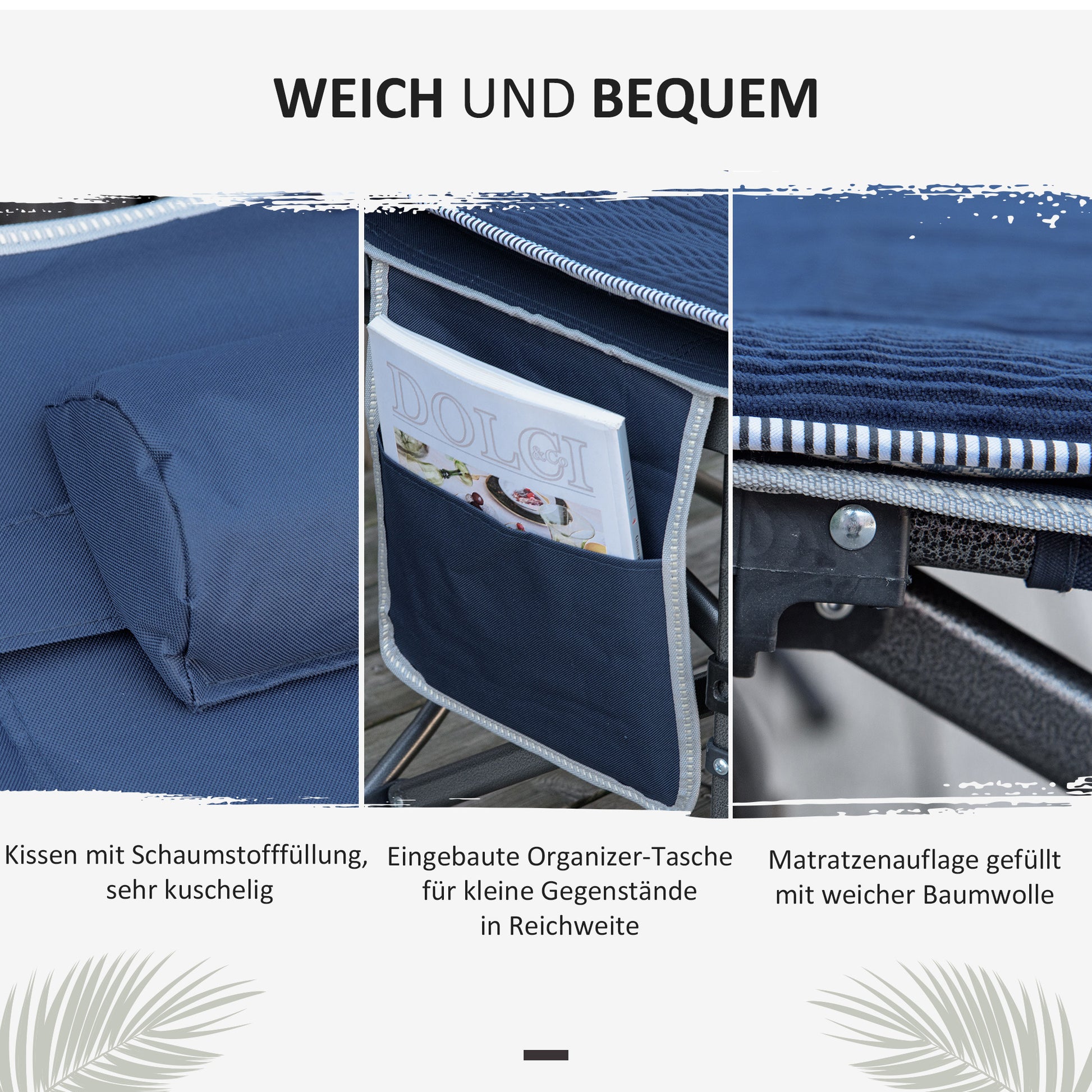 Folding Camping Bed Camp Bed with Pillow Side Pockets Mattress Guest Bed up to 150 kg Load Capacity Travel Outdoor Oxford Dark Blue 188 x 64.5 x 53 cm