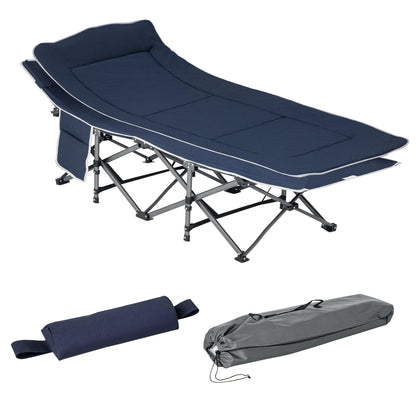 Folding Camping Bed Camp Bed with Pillow Side Pockets Mattress Guest Bed up to 150 kg Load Capacity Travel Outdoor Oxford Dark Blue 188 x 64.5 x 53 cm