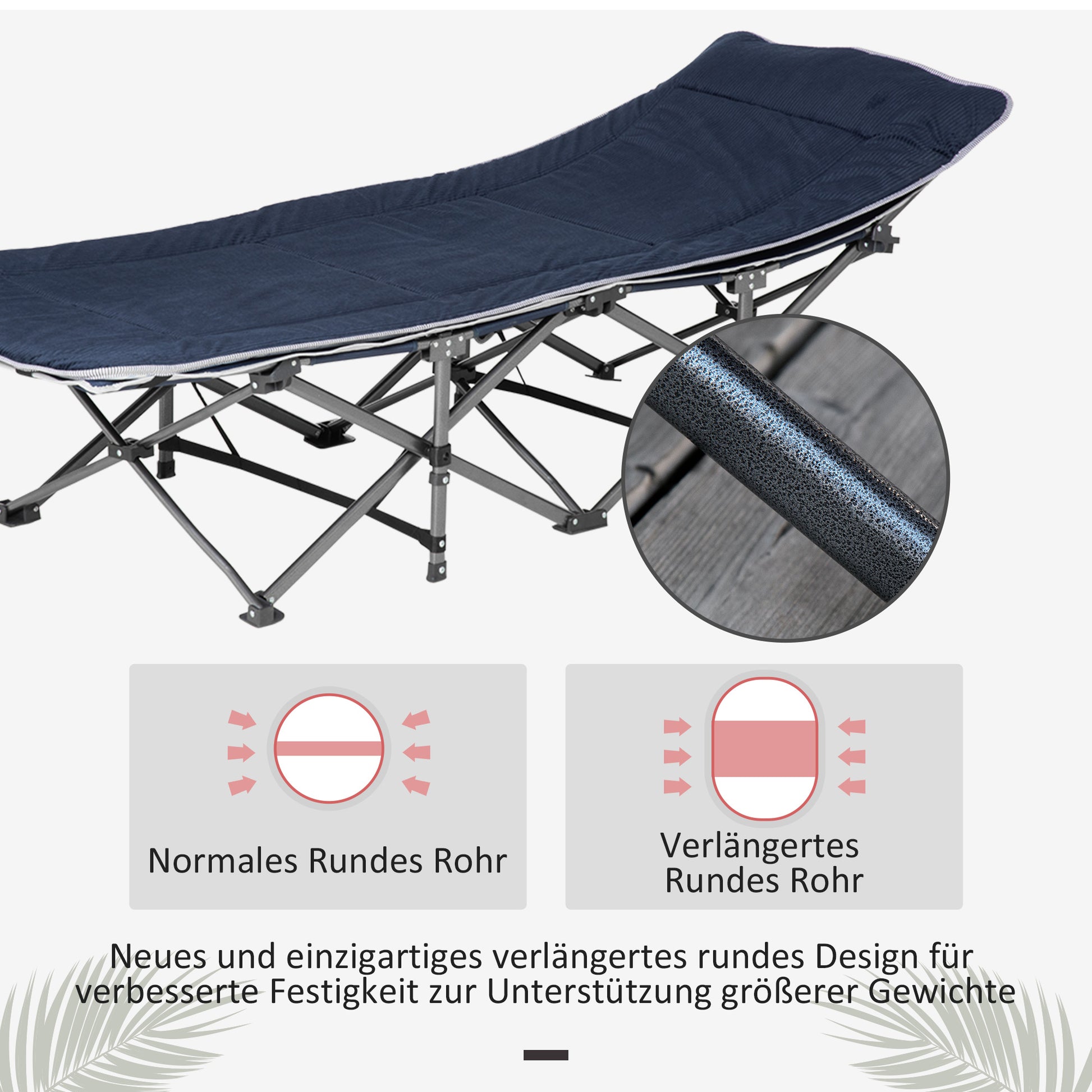 Folding Camping Bed Camp Bed with Pillow Side Pockets Mattress Guest Bed up to 150 kg Load Capacity Travel Outdoor Oxford Dark Blue 188 x 64.5 x 53 cm
