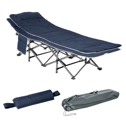 Folding Camping Bed Camp Bed with Pillow Side Pockets Mattress Guest Bed up to 150 kg Load Capacity Travel Outdoor Oxford Dark Blue 188 x 64.5 x 53 cm