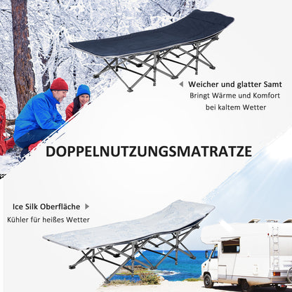 Folding Camping Bed Camp Bed with Pillow Side Pockets Mattress Guest Bed up to 150 kg Load Capacity Travel Outdoor Oxford Dark Blue 188 x 64.5 x 53 cm