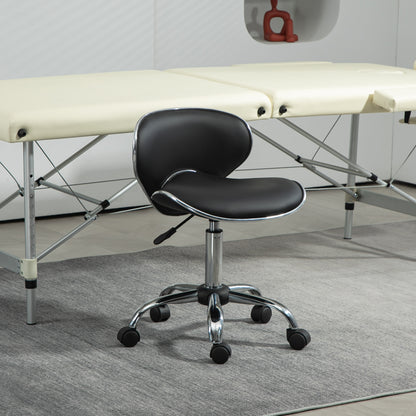 Rolling Stool Work Stool with Adjustable Height 44-56 cm and Backrest, 360° Swivel Office Stool for Massage Salon, Office, Clinic, Black